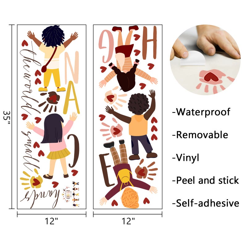 Mfault Inspirational Small Hands Change The World Handprint Wall Decals Stickers, Diversity Inclusion Equality Nursery Decorations Bedroom Playroom Classroom Art, Neutral Toddler Kids Room Decor - Image 2